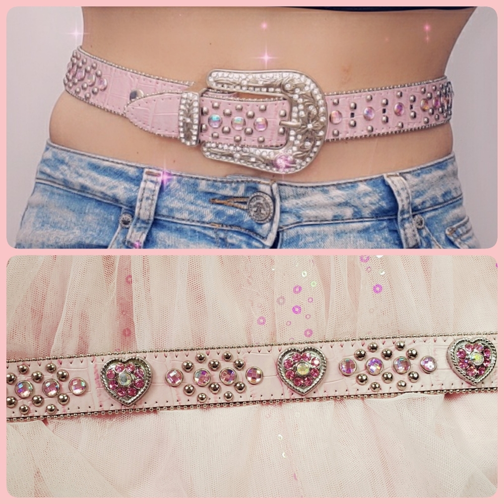 Pink cowboy bling leather rhinestone Nocona belt